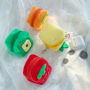 New Creative Fruit Square Bag Cute Plush Coin <b>Purse</b> Coin Bag Data Line Bag Mouth <b>Red</b> Packet Kids Handbag Gift - Product Image 2