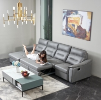 Canapé-lit sectionnel multifonctionnel moderne avec fauteuil inclinable électrique, chaise longue de rangement et console abattable avec porte-gobelets, ensemble de canapés en tissu