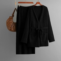 2025 automne nouvelle mode col en v tricoté pull ample décontracté demi jupe femmes ensemble