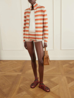 Ensemble pull et short tricoté à col montant rayé pour femme, style luxe discret, design minimaliste, vente en gros