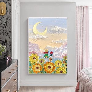 Pintura al óleo pintada a mano del Principito, marco de Metal rectangular, decoración con retroiluminación, Mural de pared para dormitorio, sala de estar, entrada - Product Image 4