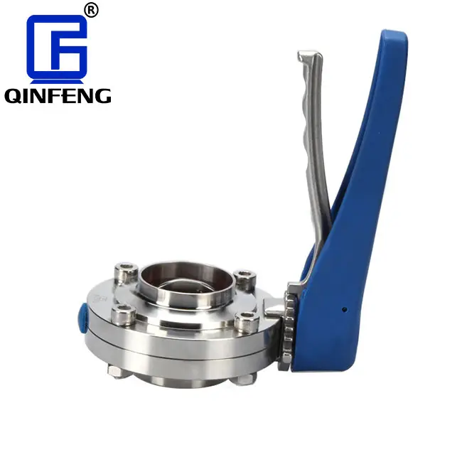 QINFENG Sanitary Stainless Steel Plastic Multi Position Handle Welded Manual Butterfly Valve For Food And Beverage