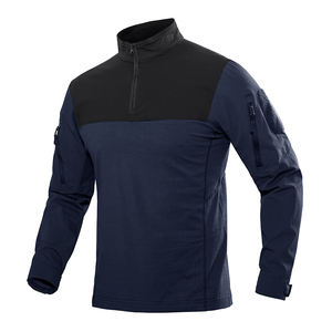 Camiseta táctica de <span class=keywords><strong>manga</strong></span> <span class=keywords><strong>larga</strong></span> de otoño color a juego 1/4 cremallera cuello alto hombres bolsillo con cremallera al aire libre casual camiseta cálida - Product Image 3