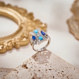 Conjunto de Joyería de Boutique <span class=keywords><strong>para</strong></span> Mujer, Collar <span class=keywords><strong>y</strong></span> Aretes Azules Turquesa, Anillo <span class=keywords><strong>y</strong></span> Brazalete Antioxidantes, Ideal <span class=keywords><strong>para</strong></span> Banquetes, Juego de 4 Piezas - Product Image 5