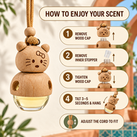 Diffuseur de parfum liquide suspendu en bois en forme de chat pour voiture, concentration de parfum à 60%, logo personnalisé, OEM ODM, pour bureau et armoire