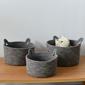 Handmade Woven Cotton Rope Storage <b>Basket</b> Round Fabric Toy Organizer Standing Type 100% Cotton - Product Image 1