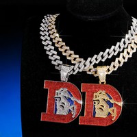 Nouveau Collier Chaîne Maille Cubaine avec Pendentif Lettre D Entièrement Sertie de Diamants, Tendance et Personnalisé