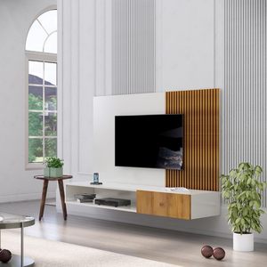 Wooden Home Furniture <strong>Tv</strong> Entertainment Wall Mount <strong>Unit</strong> Wall Panel for <strong>Tv</strong> <strong>Unit</strong> up to 55 Inches Living Room Furniture - <strong>Brown</strong> - Product Image 4