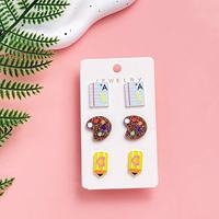 Ensemble de boucles d'oreilles européennes et américaines pour femmes, en acrylique, avec motifs crayon, pomme, Terre et bloc-notes, pour la Journée des enseignants