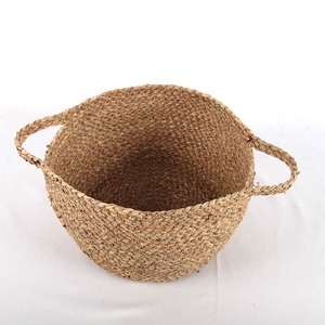 الجملة الطبيعي القش المواد الروطان مخصص الأعشاب البحرية جولة مفتوحة اليد المنسوجة النسيج سلة تخزين خشبية - Product Image 6