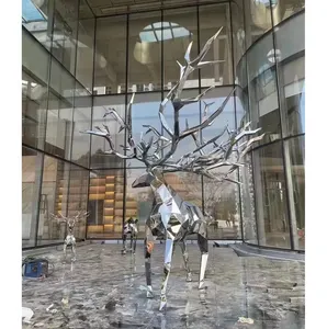 공장 맞춤형 현대 정원 장식 금속 공예 동물 조각 스테인레스 스틸 사슴 동상
