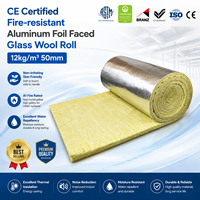 Rouleau de laine de verre ignifuge certifié CE avec revêtement en aluminium, 12 kg/m³, 50 mm, isolation thermique pour toiture en structure métallique