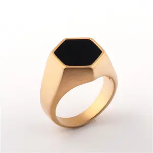 Wholesale New Fashion Jewelry Black Custom Logo Gold Ring With The Enamel For Men