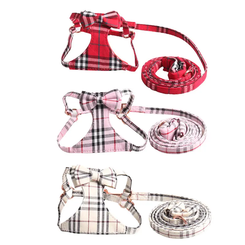 New England Cotton Dog Harness Set Luxury Adjustable Breathable Dog Leash Set