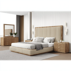 Ensemble de lit king size en bois massif confortable pour hôtel et villa 5 étoiles, design moderne, mobilier de chambre en chêne - Product Image 2
