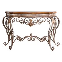 Table console demi-lune vintage américaine rétro, table d'entrée en fer forgé et bois massif pour couloir et salon