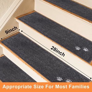 Machine Washable <b>Stair</b> <b>Treads</b> 100% Polyester Embroidered Dog Paw Print <b>Non</b>‑Slip <b>Stair</b> Mats for Wooden Steps - Product Image 4