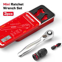Boîte à outils coulissante Geinxurn, jeu de 3 mini clés à cliquet avec embout, adaptateur à percussion