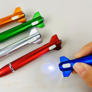 Creative LED Light Rocket-Shaped Novelty Ballpoint Blue/Black Ink Multi-Function Advertising Plastic Space-Themed Design - Product Image 2