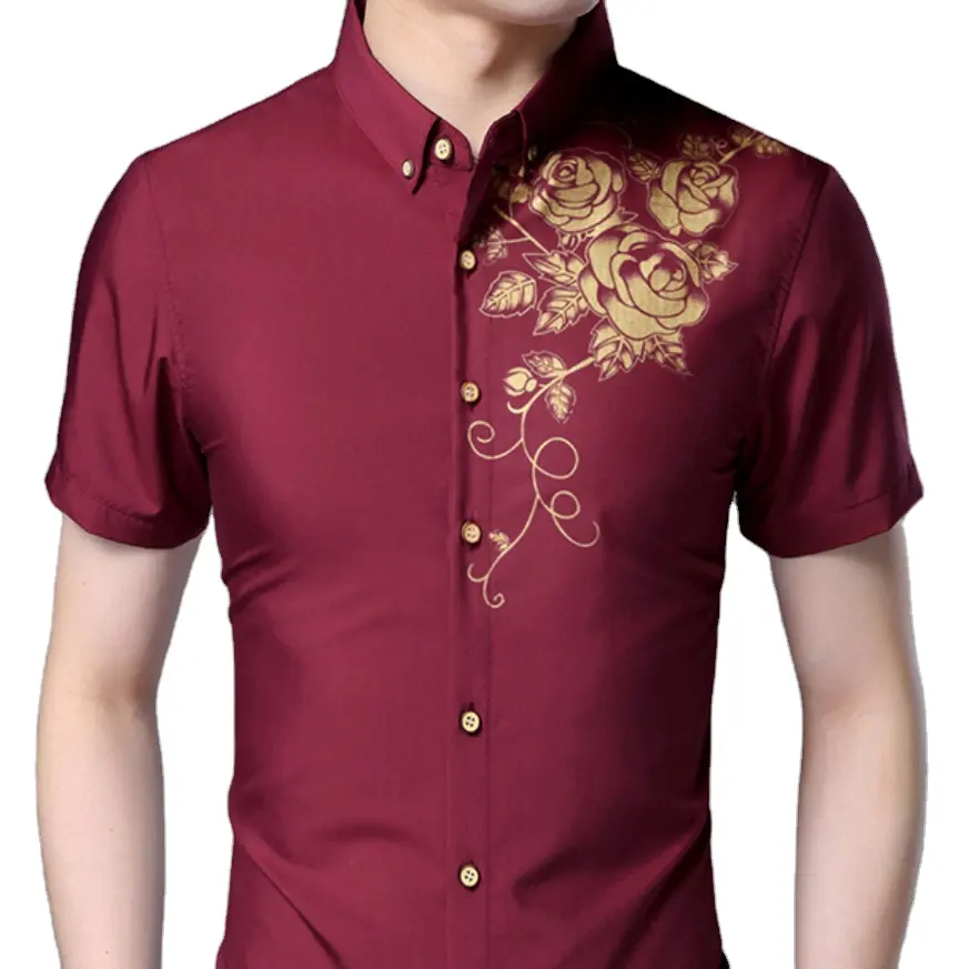 High Quality Button Down Collar Slim Fit Mandarin Collar Short Sleeve Print Shirt For Men