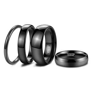 Comfort Fit Klassieke trouwring Wolfraamcarbide Koepelvormige hoogglans belofte ringen Mannen Vrouwen Trendy zwart vergulde mode-sieraden - Product Image 4