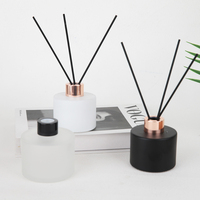 Bouteilles diffuseurs de parfum en verre rondes givrées de 100 ml avec logo sérigraphié, rechargeables, pour la décoration d'huiles essentielles à domicile, avec couvercle