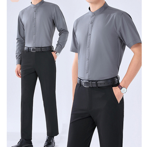 Chemise <span class=keywords><strong>Homme</strong></span> Noire en Polyester Viscose Spandex à Col Rond Manches Courtes <span class=keywords><strong>Blouse</strong></span>/Uniforme <span class=keywords><strong>de</strong></span> <span class=keywords><strong>Travail</strong></span> Blanche Coupe Ajustée pour Affaires - Product Image 2