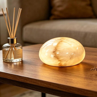 Lámpara de Mesa de Mármol Recargable y Pulida, Lámpara de Noche de Mármol Natural con Funciones de Vibración y Atenuación para Uso en Hoteles