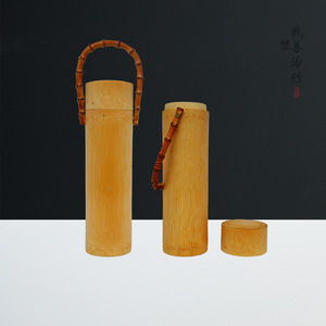 <b>Bamboo</b> Wine <b>Container</b> 9-10*28 Wooden Lid Beverage Packaging With Handle For Wine Storage - Product Image 1