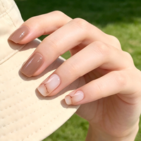 24 faux ongles à presser réutilisables, mi-doigts, motif marbré marron et blanc, brillants, avec colle, kit DIY