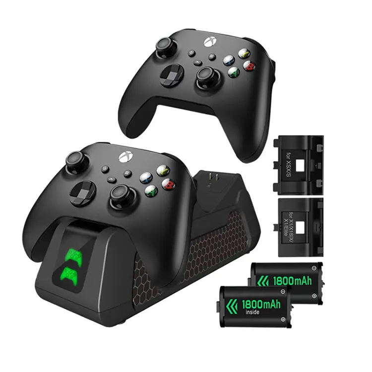 Xbox 시리즈 X 용 컨트롤러 충전기 스테이션 | 2x1800mAh 충전식 배터리 및 4 배터리 커버 키트가있는 S/Xbox One/X/S/엘리트/코어
