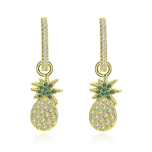 Fashionable new fruit pineapple 925 sterling silver 18k gold diamond hoop earrings