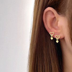 Boucles d'oreilles pendantes en forme de cœur plaquées or 18 carats, design coréen mignon pour femmes - Product Image 2