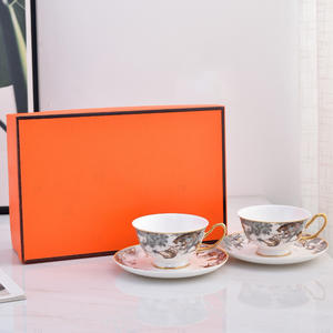 Nouvelle conception, luxe nordique, ensemble de 2 tasses et soucoupes, tasse à café en porcelaine osseuse - Product Image 5