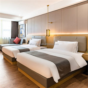 OEM Custom Economic 3 Star Hotel <b>Bed</b> Frame Set King Queen <b>Single</b> Double Melamine Wood <b>Bed</b> <b>Base</b> With Soft Headboard & Nightstands - Product Image 6