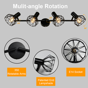 Lámpara de Techo E14 con Riel para Focos, 1, 2, 3, 4, 5 o 6 Focos Ajustables, Montaje Superficial en Metal Negro, para Sala de Estar, Dormitorio, <span class=keywords><strong>Cocina</strong></span> - Product Image 2