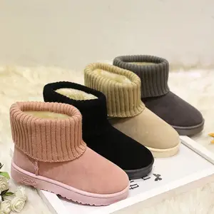 Botas de nieve personalizadas para mujer, 2023, punta redonda, nuevos zapatos cortos de fondo plano gruesos de felpa para otoño e invierno, zapatos cerrados para mujer