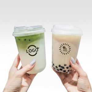 Gobelets en plastique PP transparent givré en forme de U avec couvercle, imprimés du logo, jetables, pour thé au lait, jus de fruits et desserts - Prix de gros - Product Image 2
