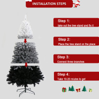 Arbre de Noël artificiel en PVC blanc et noir de 7.5ft 1460 Tips avec lumières blanches chaudes
