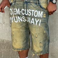 Fabricant de shorts baggy en jean délavé à l'acide, style streetwear, avec impression sérigraphique personnalisée YYSY, coupe évasée et déchirée en coton