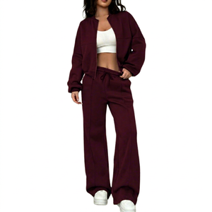 Women's Casual Solid Breathable Hoodie Set Long Length 2-Piece Autumn <b>Sweater</b> and Trousers Tracksuits for Women - Product Image 1