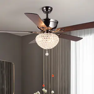 Modern Crystal Decor Livingroom Remote Control Luxury Led Chandelier Ceiling Fan With Lights