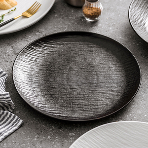 Placa De Jantar De Cerâmica preta Bife Redondo <span class=keywords><strong>Burger</strong></span> Massas Sobremesa Pizza Pratos Frio Bandeja Bandeja Platter Party Restaurante Louça - Product Image 2