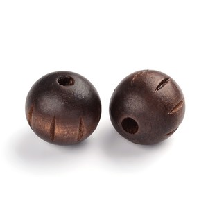 Pandahall agujero grande sin plomo teñido redondo con patrón tallado cuentas de madera natural cuentas de macramé - Product Image 2