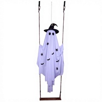 Lumière décorative LED à intensité variable avec télécommande, IP54, pour Halloween, motif sorcier lumineux et fantôme oscillant, à suspendre en extérieur dans la cour