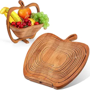 2024 Eco-Friendly Folding Fruit Basket Custom Fruit Shaped Folding Bamboo Fruit Baskets Gift Basket