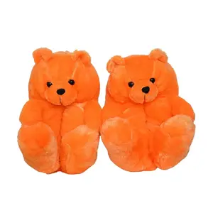 Ours en peluche pantoufles mignon dessin animé Couple Parent-enfant chaud maison coton chaussures hiver épaissi talon chaussures chaudes