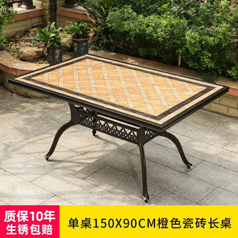 [โต๊ะเดี่ยว] โต๊ะยาวกระเบื้องสีส้มขนาด150*90ซม.