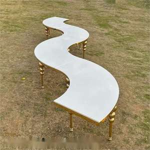 Sang trọng thép không gỉ tiệc ăn tối sự kiện tiệc cưới nửa mặt trăng kính đen bàn Serpentine - Product Image 5