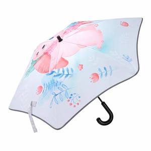 Parapluie de sécurité pour enfants toutes saisons, motif animalier mignon, UPF50, imperméable, bandes réfléchissantes, pour l'école et l'extérieur, personnalisation bienvenue - Product Image 1